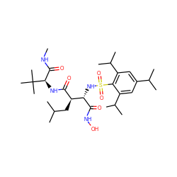 CNC(=O)[C@@H](NC(=O)[C@H](CC(C)C)[C@H](NS(=O)(=O)c1c(C(C)C)cc(C(C)C)cc1C(C)C)C(=O)NO)C(C)(C)C ZINC000027552581
