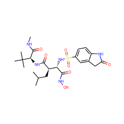 CNC(=O)[C@@H](NC(=O)[C@H](CC(C)C)[C@H](NS(=O)(=O)c1ccc2c(c1)CC(=O)N2)C(=O)NO)C(C)(C)C ZINC000027552038