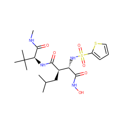 CNC(=O)[C@@H](NC(=O)[C@H](CC(C)C)[C@H](NS(=O)(=O)c1cccs1)C(=O)NO)C(C)(C)C ZINC000013802353