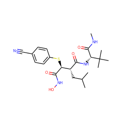 CNC(=O)[C@@H](NC(=O)[C@H](CC(C)C)[C@H](Sc1ccc(C#N)cc1)C(=O)NO)C(C)(C)C ZINC000013802333