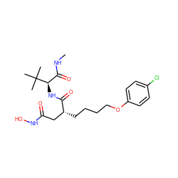 CNC(=O)[C@@H](NC(=O)[C@H](CCCCOc1ccc(Cl)cc1)CC(=O)NO)C(C)(C)C ZINC000003813625