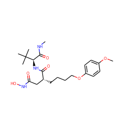 CNC(=O)[C@@H](NC(=O)[C@H](CCCCOc1ccc(OC)cc1)CC(=O)NO)C(C)(C)C ZINC000013741997