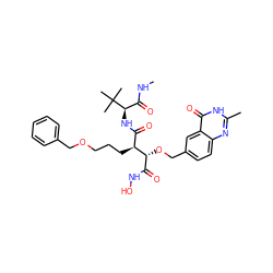 CNC(=O)[C@@H](NC(=O)[C@H](CCCOCc1ccccc1)[C@H](OCc1ccc2nc(C)[nH]c(=O)c2c1)C(=O)NO)C(C)(C)C ZINC000004805533