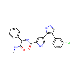 CNC(=O)[C@@H](NC(=O)c1cc(-c2[nH]ncc2-c2cccc(Cl)c2)c[nH]1)c1ccccc1 ZINC000014959202