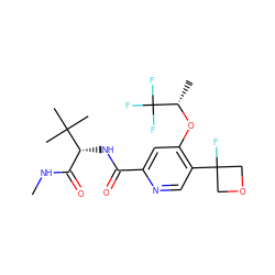 CNC(=O)[C@@H](NC(=O)c1cc(O[C@@H](C)C(F)(F)F)c(C2(F)COC2)cn1)C(C)(C)C ZINC000149249734