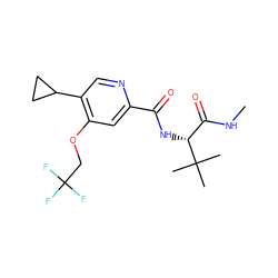 CNC(=O)[C@@H](NC(=O)c1cc(OCC(F)(F)F)c(C2CC2)cn1)C(C)(C)C ZINC000146357736