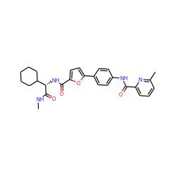 CNC(=O)[C@@H](NC(=O)c1ccc(-c2ccc(NC(=O)c3cccc(C)n3)cc2)o1)C1CCCCC1 ZINC000045258439