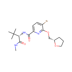 CNC(=O)[C@@H](NC(=O)c1ccc(Br)c(OC[C@@H]2CCCO2)n1)C(C)(C)C ZINC000207734852