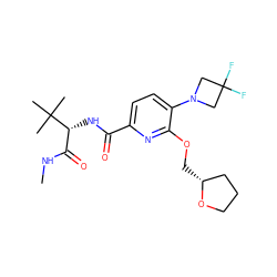 CNC(=O)[C@@H](NC(=O)c1ccc(N2CC(F)(F)C2)c(OC[C@@H]2CCCO2)n1)C(C)(C)C ZINC000150295900