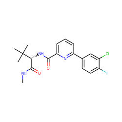 CNC(=O)[C@@H](NC(=O)c1cccc(-c2ccc(F)c(Cl)c2)n1)C(C)(C)C ZINC000150113363