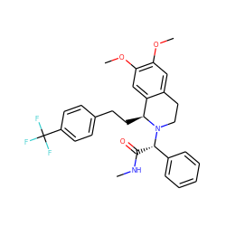 CNC(=O)[C@@H](c1ccccc1)N1CCc2cc(OC)c(OC)cc2[C@@H]1CCc1ccc(C(F)(F)F)cc1 ZINC000035953488