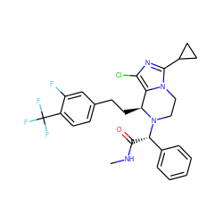 CNC(=O)[C@@H](c1ccccc1)N1CCn2c(C3CC3)nc(Cl)c2[C@@H]1CCc1ccc(C(F)(F)F)c(F)c1 ZINC000096272288