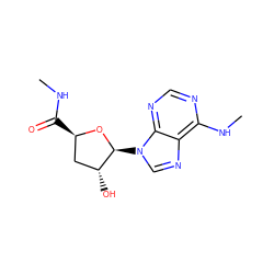 CNC(=O)[C@@H]1C[C@@H](O)[C@H](n2cnc3c(NC)ncnc32)O1 ZINC000034800764