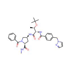 CNC(=O)[C@@H]1C[C@H](NC(=O)[C@@H](NC(=O)c2ccc(Cn3cccn3)cc2)[C@@H](C)OC(C)(C)C)CN1C(=O)c1ccccc1 ZINC000584905489