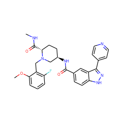CNC(=O)[C@@H]1CC[C@@H](NC(=O)c2ccc3[nH]nc(-c4ccncc4)c3c2)CN1Cc1c(F)cccc1OC ZINC000205014831