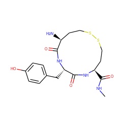 CNC(=O)[C@@H]1CCSSCC[C@H](N)C(=O)N[C@@H](Cc2ccc(O)cc2)C(=O)N1 ZINC000064447537