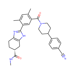 CNC(=O)[C@@H]1CCc2nc(-c3cc(C(=O)N4CCC(c5ccc(C#N)cc5)CC4)c(C)cc3C)[nH]c2C1 ZINC000150317030