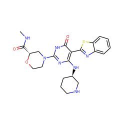 CNC(=O)[C@@H]1CN(c2nc(N[C@@H]3CCCNC3)c(-c3nc4ccccc4s3)c(=O)[nH]2)CCO1 ZINC001772621820