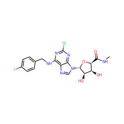 CNC(=O)[C@@H]1O[C@@H](n2cnc3c(NCc4ccc(I)cc4)nc(Cl)nc32)[C@H](O)[C@@H]1O ZINC000008034869