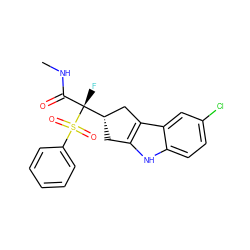 CNC(=O)[C@](F)([C@H]1Cc2[nH]c3ccc(Cl)cc3c2C1)S(=O)(=O)c1ccccc1 ZINC000040848333