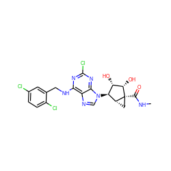 CNC(=O)[C@]12C[C@@H]1[C@@H](n1cnc3c(NCc4cc(Cl)ccc4Cl)nc(Cl)nc31)[C@H](O)[C@@H]2O ZINC000101034270