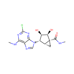 CNC(=O)[C@]12C[C@@H]1[C@H](n1cnc3c(NC)nc(Cl)nc31)[C@@H](O)[C@H]2O ZINC000100923842
