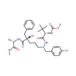 CNC(=O)[C@H](C)NC(=O)[C@@](O)(CCCN(Cc1ccc(Br)cc1)NC(=O)[C@@H](NC(=O)OC)C(C)(C)C)Cc1ccccc1 ZINC000169324484