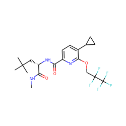 CNC(=O)[C@H](CC(C)(C)C)NC(=O)c1ccc(C2CC2)c(OCC(F)(F)C(F)(F)F)n1 ZINC000143536065
