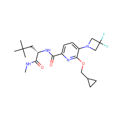 CNC(=O)[C@H](CC(C)(C)C)NC(=O)c1ccc(N2CC(F)(F)C2)c(OCC2CC2)n1 ZINC000150265195