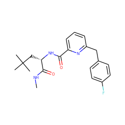 CNC(=O)[C@H](CC(C)(C)C)NC(=O)c1cccc(Cc2ccc(F)cc2)n1 ZINC000207738353