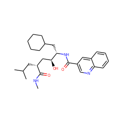 CNC(=O)[C@H](CC(C)C)C[C@H](O)[C@H](CC1CCCCC1)NC(=O)c1cnc2ccccc2c1 ZINC000026273890