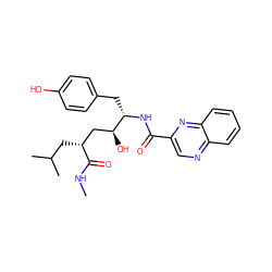 CNC(=O)[C@H](CC(C)C)C[C@H](O)[C@H](Cc1ccc(O)cc1)NC(=O)c1cnc2ccccc2n1 ZINC000026265450
