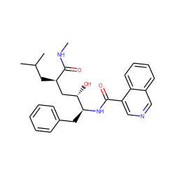 CNC(=O)[C@H](CC(C)C)C[C@H](O)[C@H](Cc1ccccc1)NC(=O)c1cncc2ccccc12 ZINC000026270729