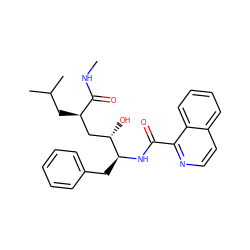 CNC(=O)[C@H](CC(C)C)C[C@H](O)[C@H](Cc1ccccc1)NC(=O)c1nccc2ccccc12 ZINC000026264189