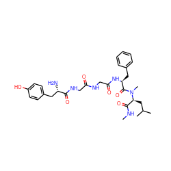 CNC(=O)[C@H](CC(C)C)N(C)C(=O)[C@H](Cc1ccccc1)NC(=O)CNC(=O)CNC(=O)[C@@H](N)Cc1ccc(O)cc1 ZINC000026849886
