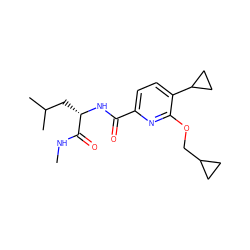 CNC(=O)[C@H](CC(C)C)NC(=O)c1ccc(C2CC2)c(OCC2CC2)n1 ZINC000150163095