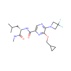 CNC(=O)[C@H](CC(C)C)NC(=O)c1cnc(N2CC(F)(F)C2)c(OCC2CC2)n1 ZINC000219492267