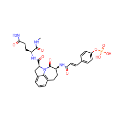 CNC(=O)[C@H](CCC(N)=O)NC(=O)[C@@H]1Cc2cccc3c2N1C(=O)[C@@H](NC(=O)/C=C/c1ccc(OP(=O)(O)O)cc1)CC3 ZINC000044360079