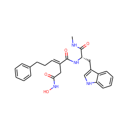 CNC(=O)[C@H](Cc1c[nH]c2ccccc12)NC(=O)/C(=C/CCc1ccccc1)CC(=O)NO ZINC000028825757