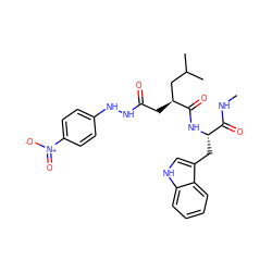 CNC(=O)[C@H](Cc1c[nH]c2ccccc12)NC(=O)[C@@H](CC(=O)NNc1ccc([N+](=O)[O-])cc1)CC(C)C ZINC000040404372