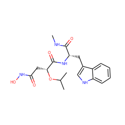 CNC(=O)[C@H](Cc1c[nH]c2ccccc12)NC(=O)[C@@H](CC(=O)NO)OC(C)C ZINC000013776864