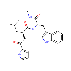 CNC(=O)[C@H](Cc1c[nH]c2ccccc12)NC(=O)[C@@H](CC(=O)c1ccc[nH]1)CC(C)C ZINC000013489854