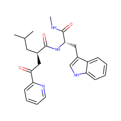 CNC(=O)[C@H](Cc1c[nH]c2ccccc12)NC(=O)[C@@H](CC(=O)c1ccccn1)CC(C)C ZINC000013489853