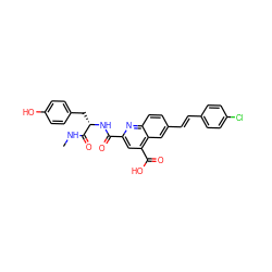 CNC(=O)[C@H](Cc1ccc(O)cc1)NC(=O)c1cc(C(=O)O)c2cc(/C=C/c3ccc(Cl)cc3)ccc2n1 ZINC000103233054