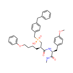 CNC(=O)[C@H](Cc1ccc(OC)cc1)NC(=O)[C@@H](CCCCOc1ccccc1)C[P@](=O)(O)Cc1ccc(Cc2ccccc2)cc1 ZINC000026402205