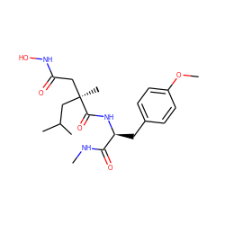 CNC(=O)[C@H](Cc1ccc(OC)cc1)NC(=O)[C@](C)(CC(=O)NO)CC(C)C ZINC000029411182