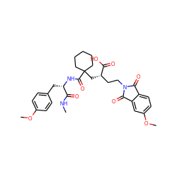 CNC(=O)[C@H](Cc1ccc(OC)cc1)NC(=O)C1(C[C@@H](CCN2C(=O)c3ccc(OC)cc3C2=O)C(=O)O)CCCCC1 ZINC000029464063