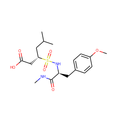 CNC(=O)[C@H](Cc1ccc(OC)cc1)NS(=O)(=O)[C@H](CC(=O)O)CC(C)C ZINC000026391507