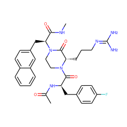 CNC(=O)[C@H](Cc1ccc2ccccc2c1)N1CCN(C(=O)[C@@H](Cc2ccc(F)cc2)NC(C)=O)[C@@H](CCCN=C(N)N)C1=O ZINC000036285855