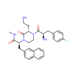 CNC(=O)[C@H](Cc1ccc2ccccc2c1)N1CCN(C(=O)[C@H](N)Cc2ccc(F)cc2)[C@@H](CCN)C1=O ZINC000036285903